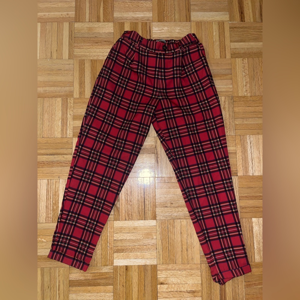 Red and black plaid pull and bear pants